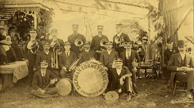 The Sherman Cornet Band (early 1890s) at a celebration at Sam Wood's corners, a mile from the Gifford farm. A dance probably followed.